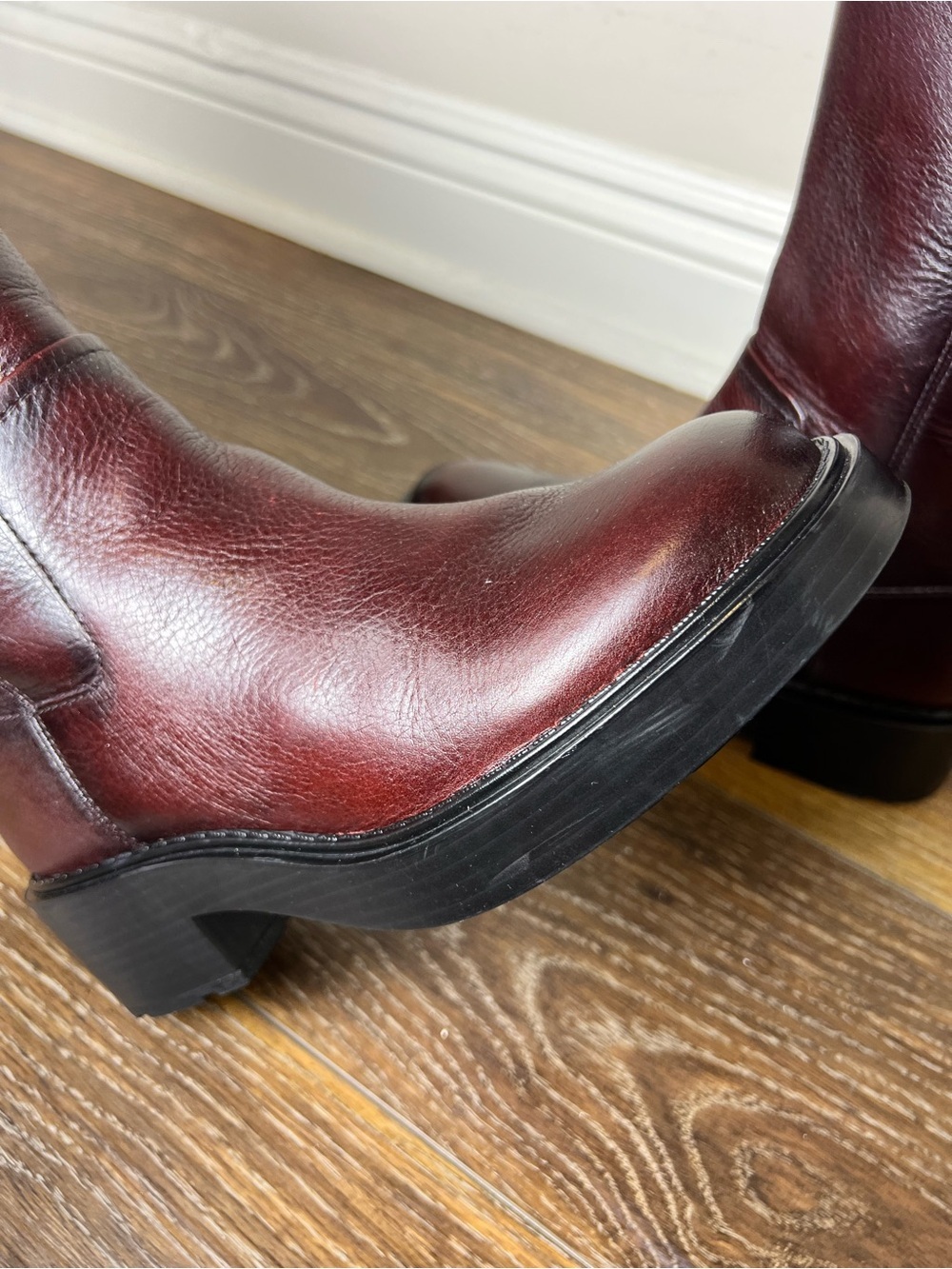 Zara Oxblood Burgundy Leather Knee High Boots Women 7.5 EU 38 NWT - Picture 9 of 13